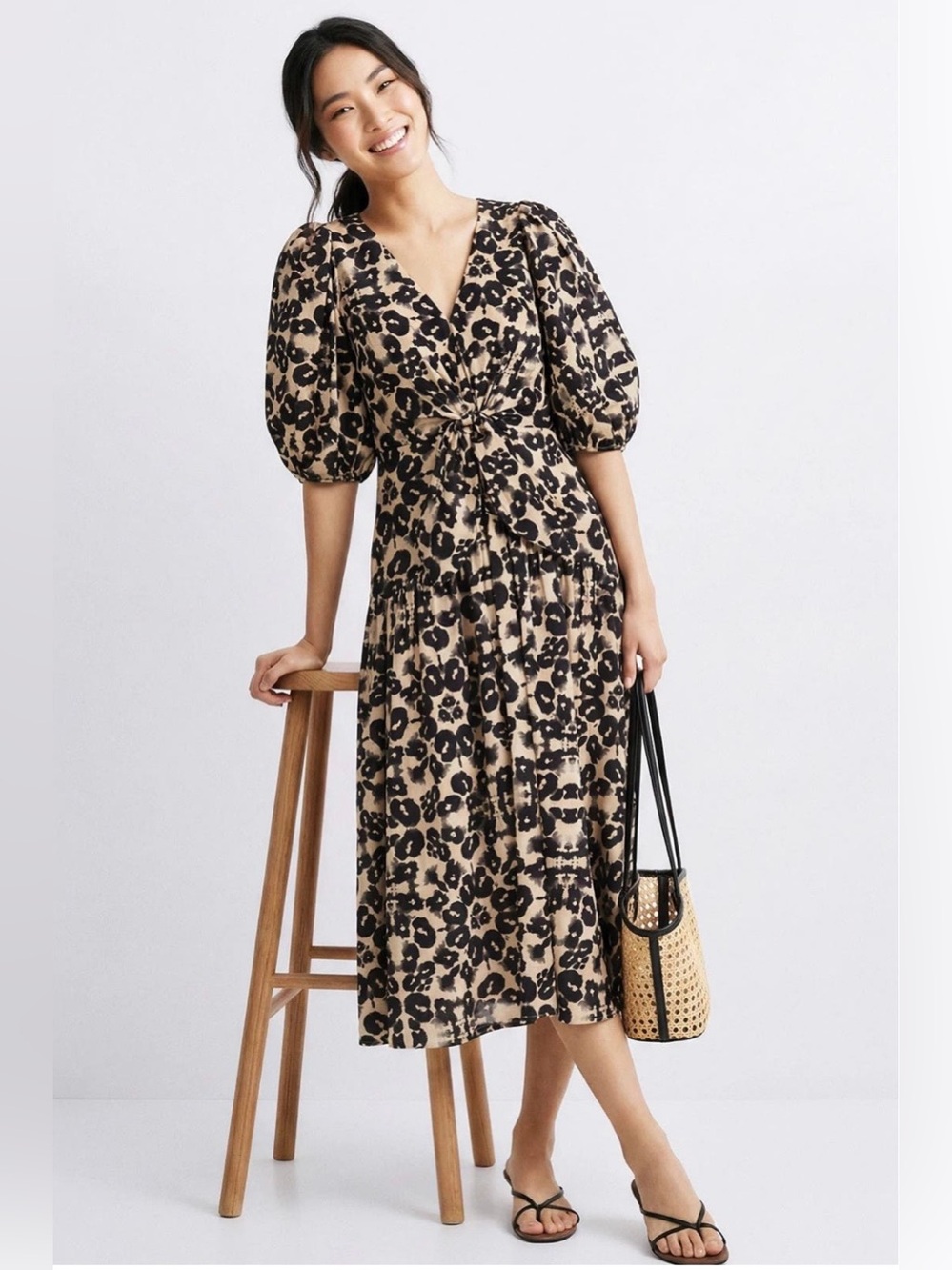Rebecca Taylor~Black and Beige Kaleidoscope Midi Dress~Size 2~$495~